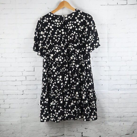 CODE X MODE BLACK WITH DAISY DESIGN SHORT SLEEVE BABYDOLL DRESS SIZE MEDIUM - Picture 9 of 11